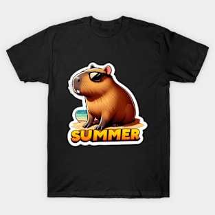 Cute summer capybara on the beach T-Shirt